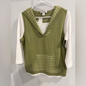 Christopher & Banks Olive and White Hooded Vest